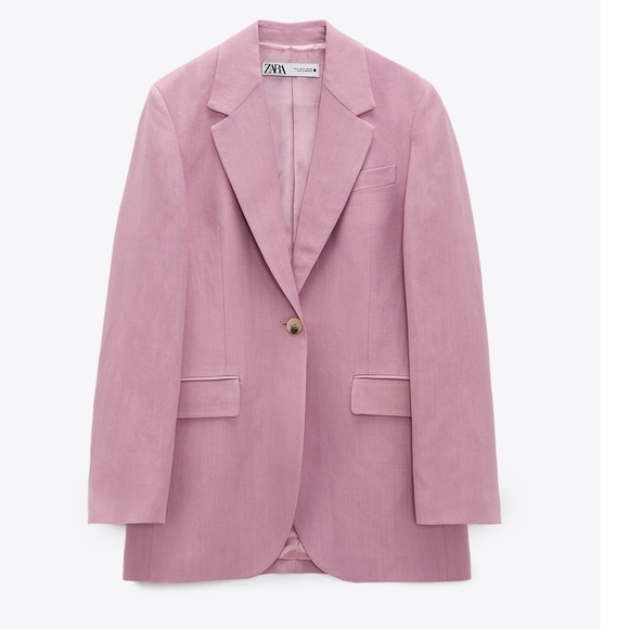 M ZARA Linen Blend Blazer Pink - Picture 9 of 12